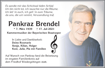 Traueranzeige von Pankraz Brendel von Mindelheimer Zeitung