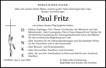 Traueranzeige von Paul Fritz von Friedberger Allgemeine