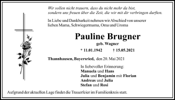 Traueranzeige von Pauline Brugner von Mittelschwäbische Nachrichten