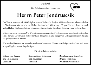 Traueranzeige von Peter Jendruscsik von Günzburger Zeitung