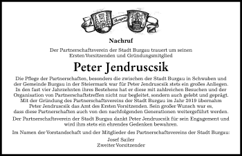 Traueranzeige von Peter Jendruscsik von Günzburger Zeitung