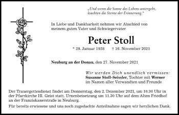 Traueranzeige von Peter Stoll von Neuburger Rundschau