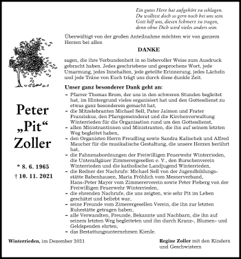 Traueranzeige von Peter Zoller von Memminger Zeitung