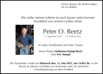 Traueranzeige von Peter O. Reetz von Ammersee Kurier