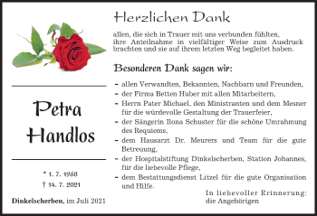 Traueranzeige von Petra Handlos von Augsburger Allgemeine
