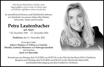 Traueranzeige von Petra Lautenbacher von Mindelheimer Zeitung