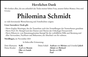 Traueranzeige von Philomina Schmidt von Rieser Nachrichten