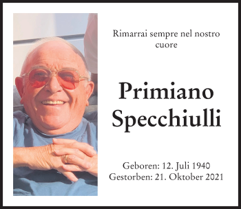 Traueranzeige von Primiano Specchiulli von Ammersee Kurier