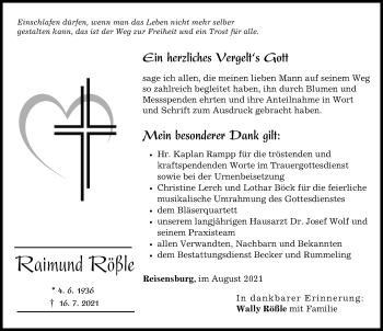 Traueranzeige von Raimund Rößle von Günzburger Zeitung