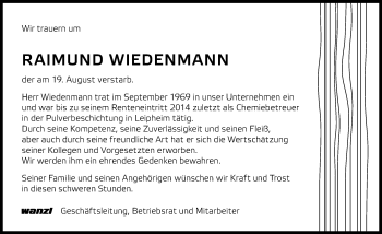Traueranzeige von Raimund Wiedenmann von Günzburger Zeitung