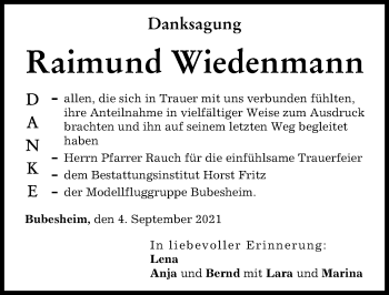 Traueranzeige von Raimund Wiedenmann von Günzburger Zeitung