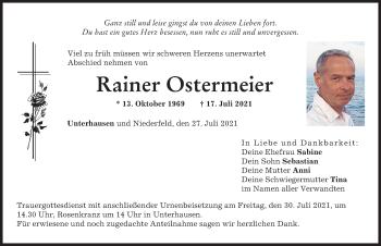 Traueranzeige von Rainer Ostermeier von Neuburger Rundschau