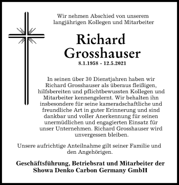 Traueranzeige von Richard Grosshauser von Aichacher Nachrichten, Augsburg-Land