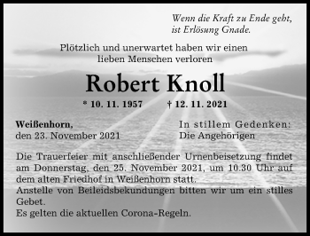 Traueranzeige von Robert Knoll von Neu-Ulmer Zeitung