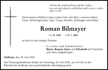 Traueranzeige von Roman Bilmayer von Neu-Ulmer Zeitung