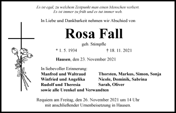 Traueranzeige von Rosa Fall von Rieser Nachrichten