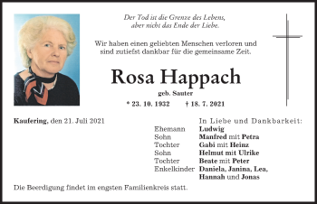 Traueranzeige von Rosa Happach von Landsberger Tagblatt