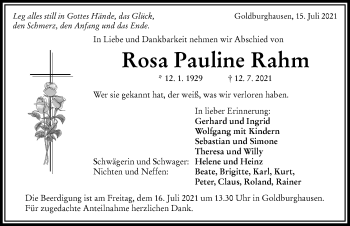 Traueranzeige von Rosa Pauline Rahm von Rieser Nachrichten