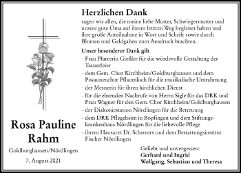 Traueranzeige von Rosa Pauline Rahm von Rieser Nachrichten