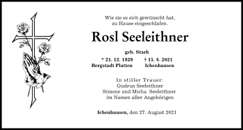 Traueranzeige von Rosl Seeleithner von Günzburger Zeitung