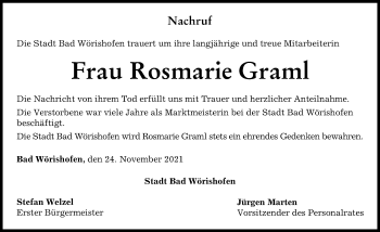 Traueranzeige von Rosmarie Graml von Mindelheimer Zeitung