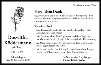 Traueranzeige von Roswitha Köddermann von Rieser Nachrichten