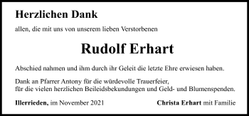 Traueranzeige von Rudolf Erhart von Illertisser Zeitung