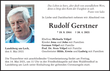 Traueranzeige von Rudolf Gerstner von Landsberger Tagblatt