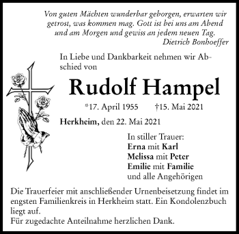Traueranzeige von Rudolf Hampel von Rieser Nachrichten