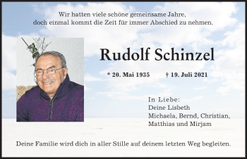 Traueranzeige von Rudolf Schinzel von Augsburger Allgemeine