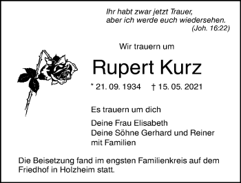 Traueranzeige von Rupert Kurz von Augsburger Allgemeine