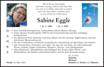 Traueranzeige von Sabine Eggle von Neu-Ulmer Zeitung
