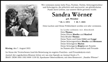 Traueranzeige von Sandra Wörner von Friedberger Allgemeine