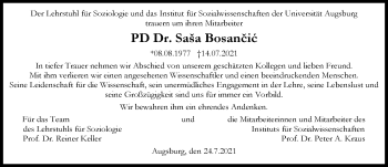 Traueranzeige von Sasa Bosancic von Augsburger Allgemeine