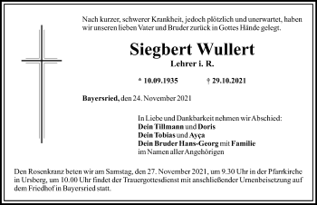 Traueranzeige von Siegbert Wullert von Mittelschwäbische Nachrichten