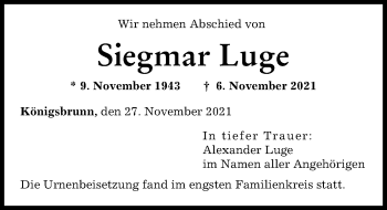 Traueranzeige von Siegmar Luge von Augsburger Allgemeine