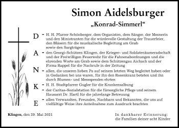 Traueranzeige von Simon Aidelsburger von Aichacher Nachrichten