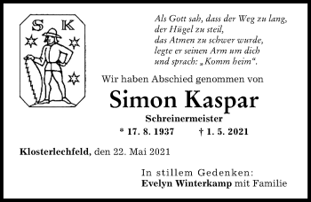 Traueranzeige von Simon Kaspar von Schwabmünchner Allgemeine
