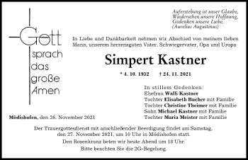 Traueranzeige von Simpert Kastner von Augsburg-Land