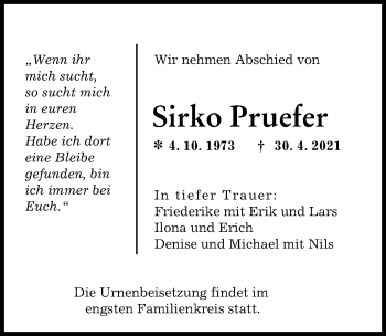 Traueranzeige von Sirko Pruefer von Augsburger Allgemeine