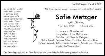 Traueranzeige von Sofie Metzger von Rieser Nachrichten