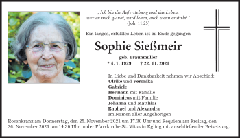 Traueranzeige von Sophie Sießmeir von Landsberger Tagblatt
