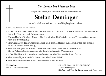 Traueranzeige von Stefan Deminger von Günzburger Zeitung
