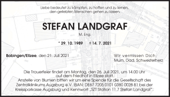 Traueranzeige von Stefan Landgraf von Augsburger Allgemeine