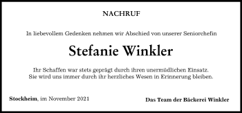 Traueranzeige von Stefanie Winkler von Mindelheimer Zeitung