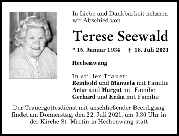 Traueranzeige von Terese Seewald von Landsberger Tagblatt