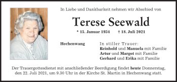 Traueranzeige von Terese Seewald von Landsberger Tagblatt