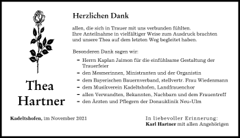 Traueranzeige von Thea Hartner von Neu-Ulmer Zeitung