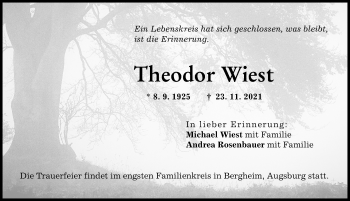 Traueranzeige von Theodor Wiest von Illertisser Zeitung