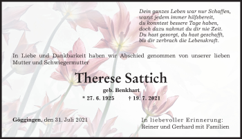 Traueranzeige von Therese Sattich von Augsburger Allgemeine